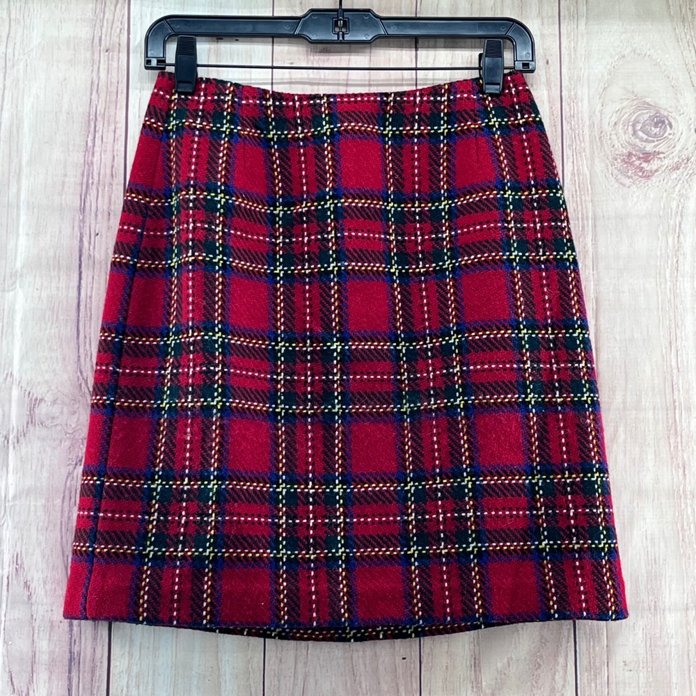 Vtg Eddie Bauer Plaid Mini Pencil Wool Blend Knee Length Skirt 4 Red Green Blue‎
